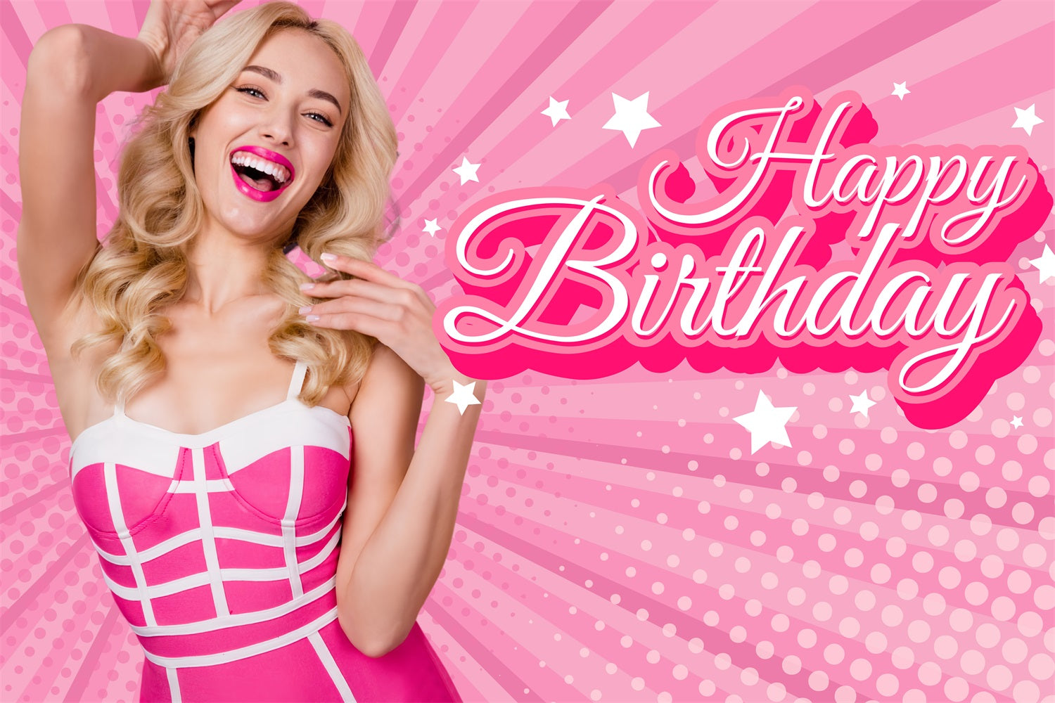 Customize Birthday Backdrop Fashion Doll Pink Happy Celebration Backdrop LXX1-211