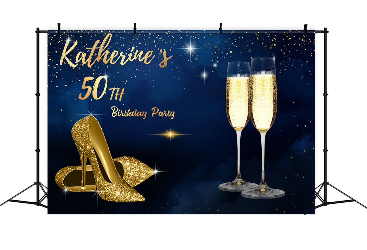 Custom 50th Birthday Backdrops Glittering Champagne Heels Backdrop LXX1-22