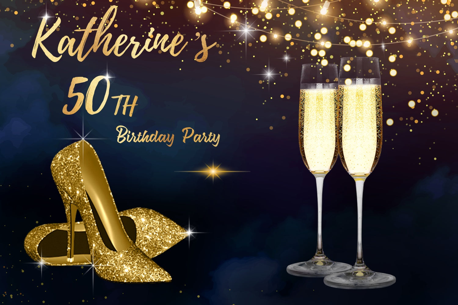 Personalized Birthday Backdrop Champagne Sparkle 50th Elegant Backdrop LXX1-23