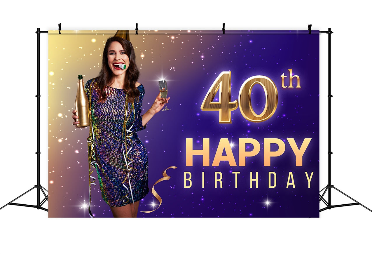 Custom Birthday Backdrops Sparkling 40th Celebration Backdrop LXX1-234