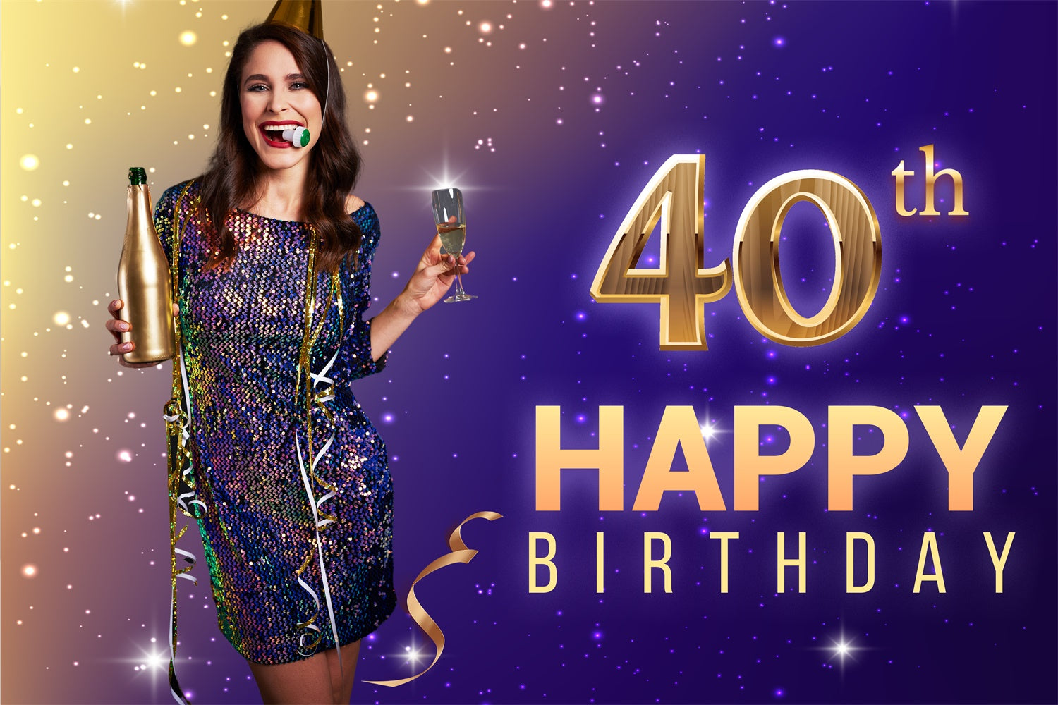 Custom Birthday Backdrops Sparkling 40th Celebration Backdrop LXX1-234