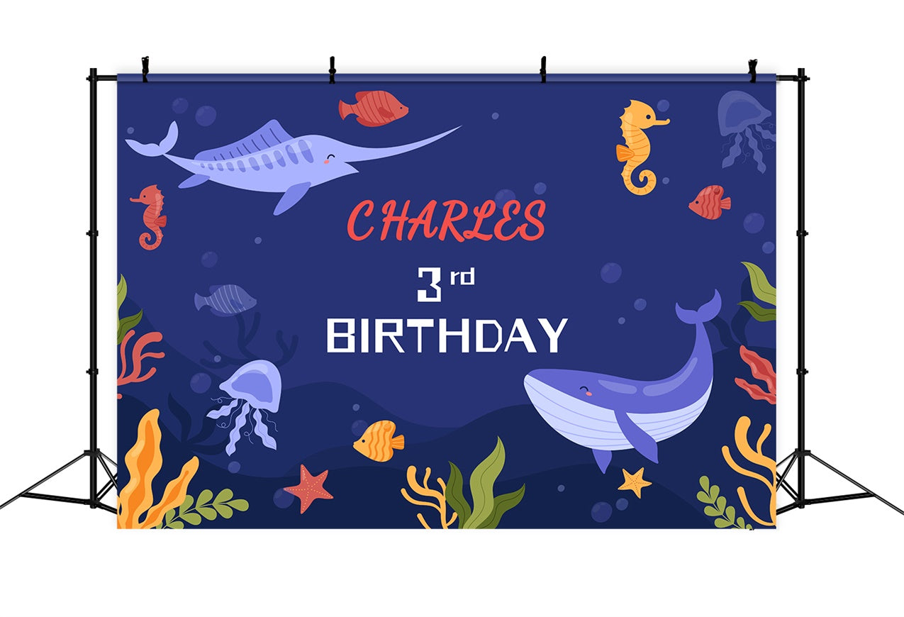 Personalized Backdrop For Birthday 3rd Ocean Party Backdrop LXX1-238