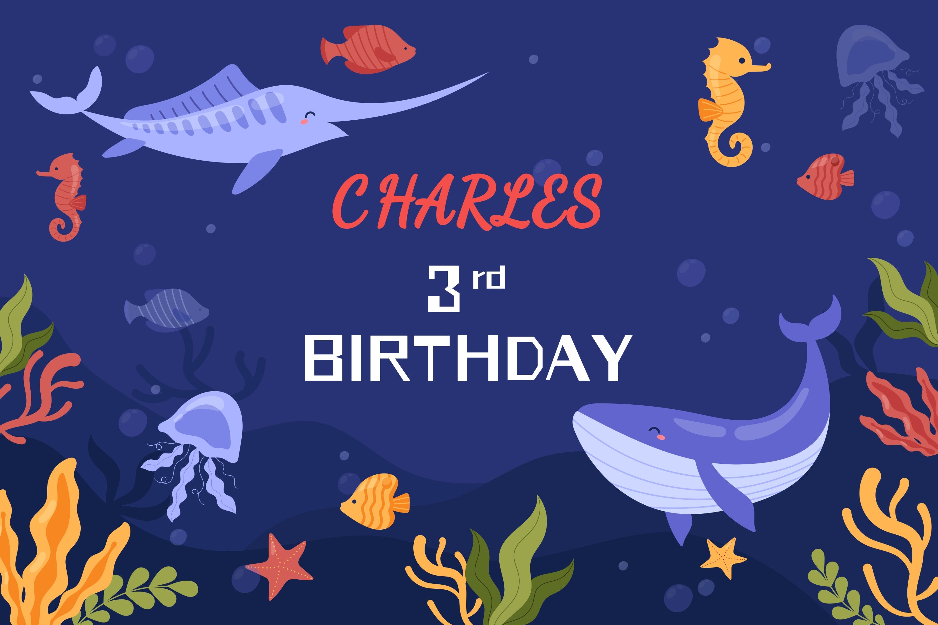 Personalized Backdrop For Birthday 3rd Ocean Party Backdrop LXX1-238