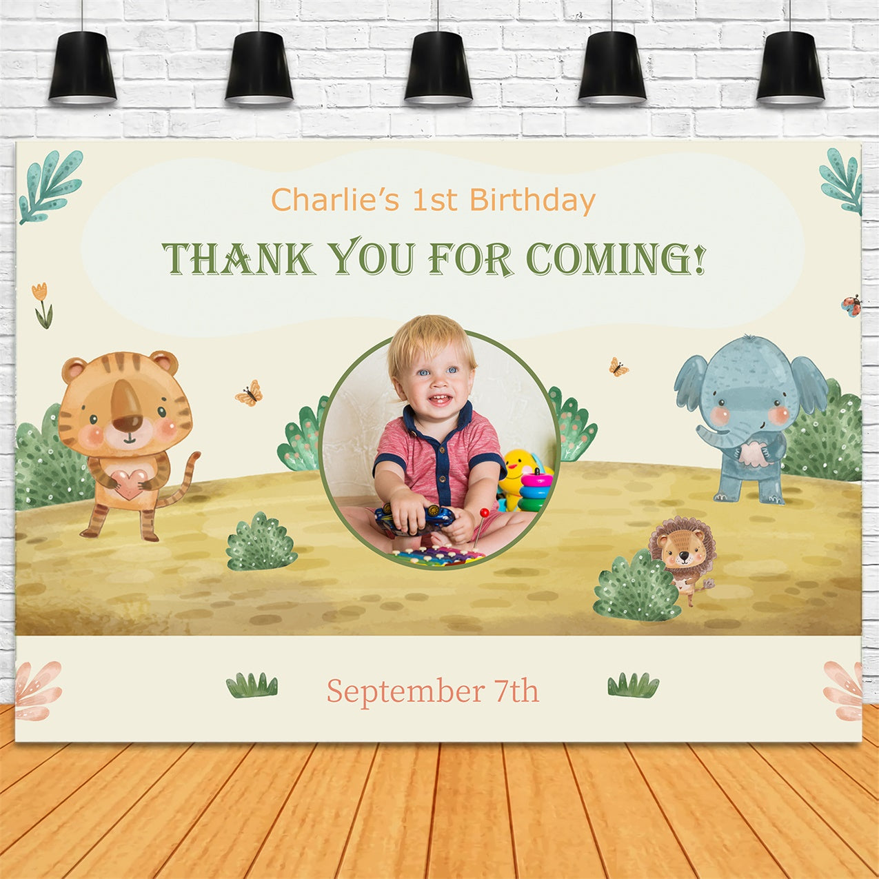 1st Customized Birthday Backdrop Jungle Animal Party Backdrop LXX1-24