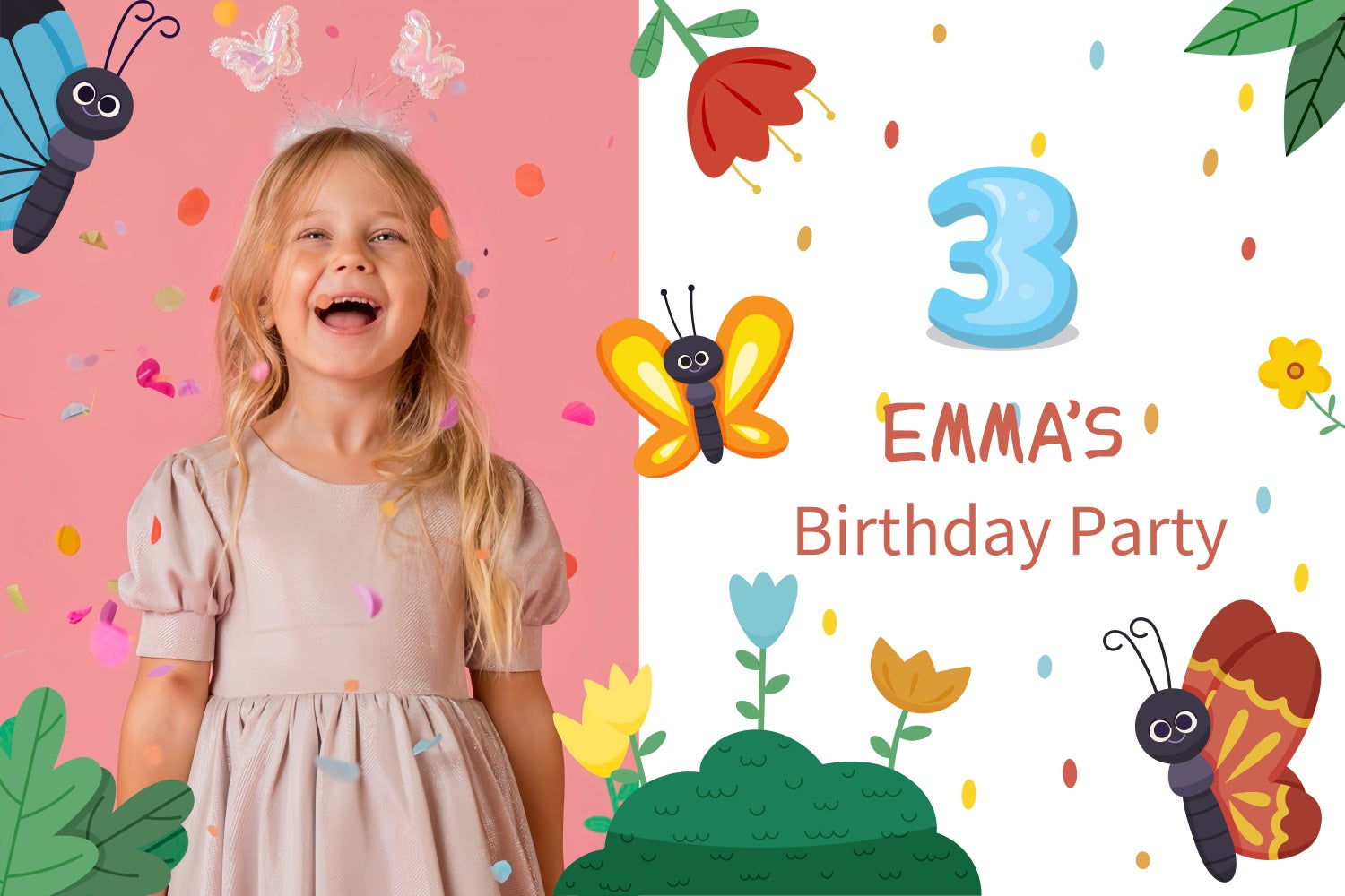 Customized Birthday Backdrop Butterflies Flowers Celebration Backdrop LXX1-242