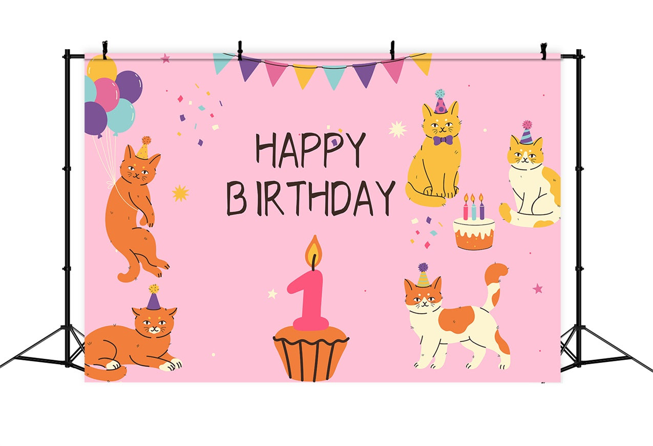 Customize Backdrop For Birthday 1st Party Cats Balloon Backdrop LXX1-245