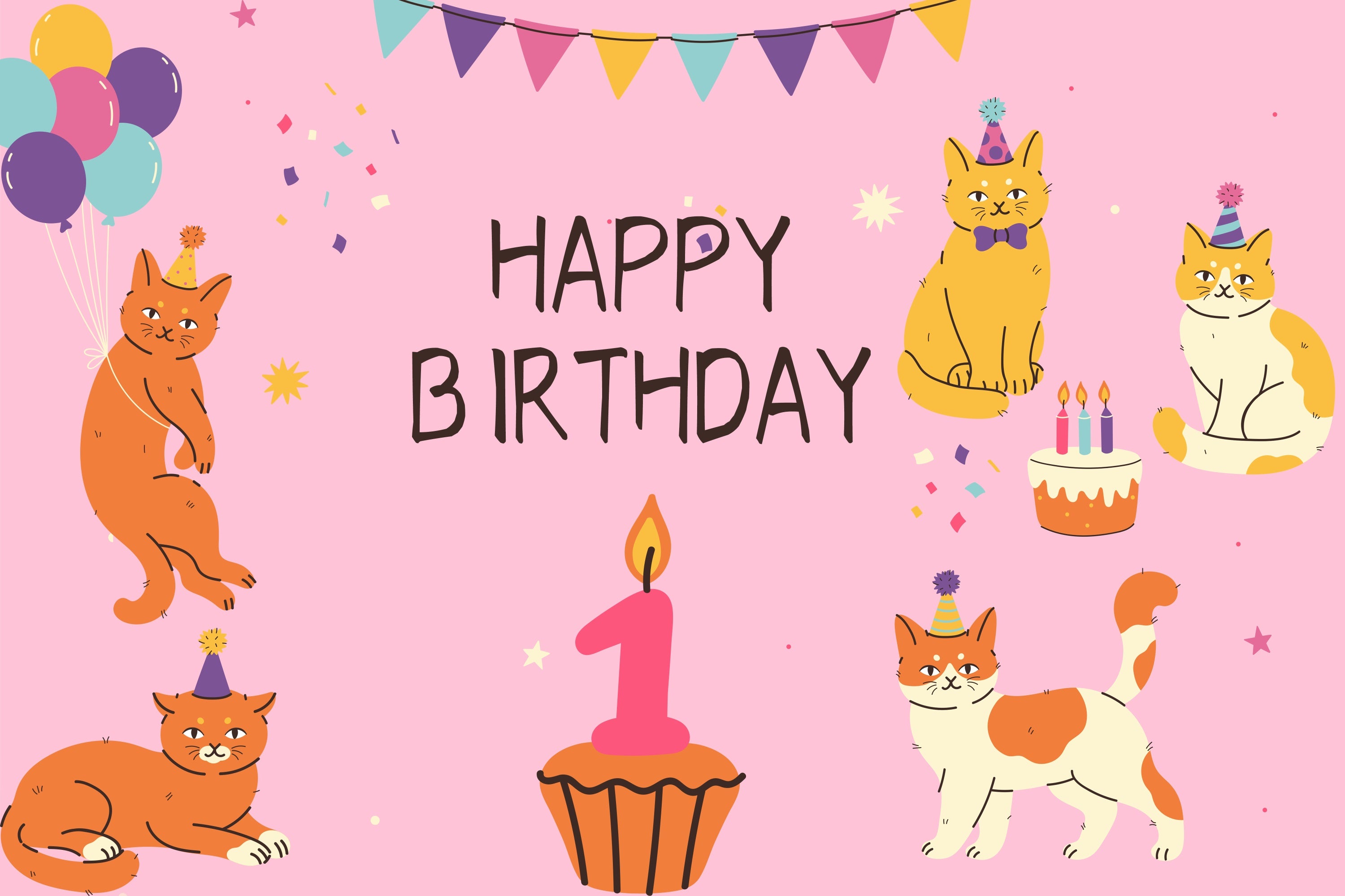 Customize Backdrop For Birthday 1st Party Cats Balloon Backdrop LXX1-245