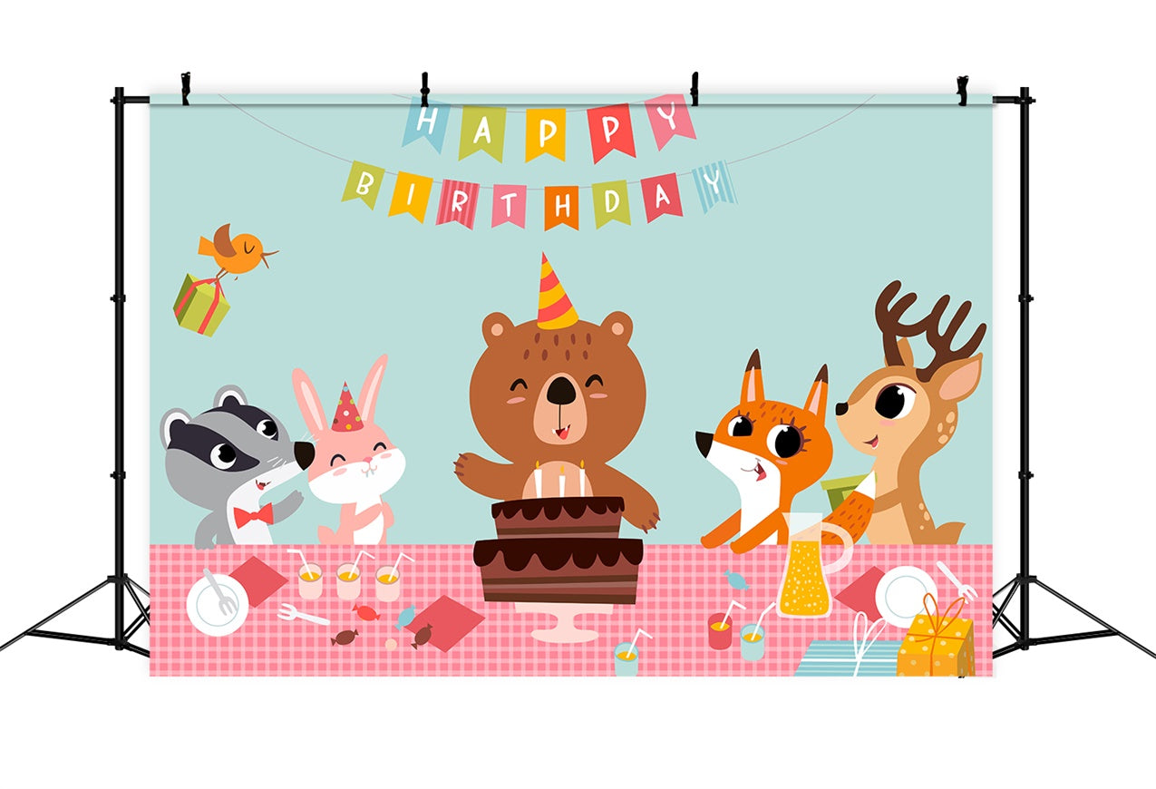 Custom Birthday Party Backdrop Happy Bear Friends Cake Backdrop LXX1-246