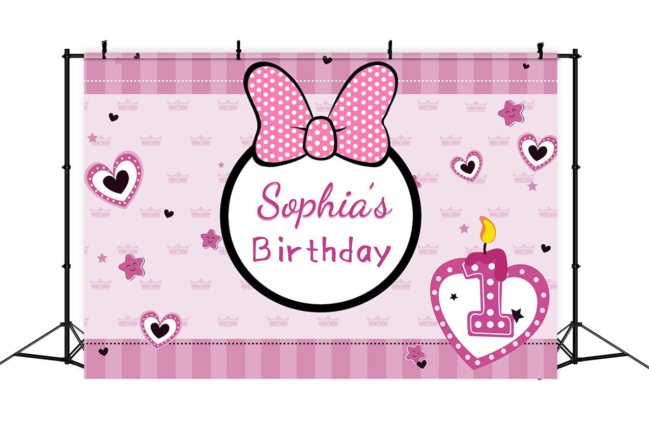 Personalized Backdrop Birthday 1st Pink Bow Celebration Backdrop LXX1-248