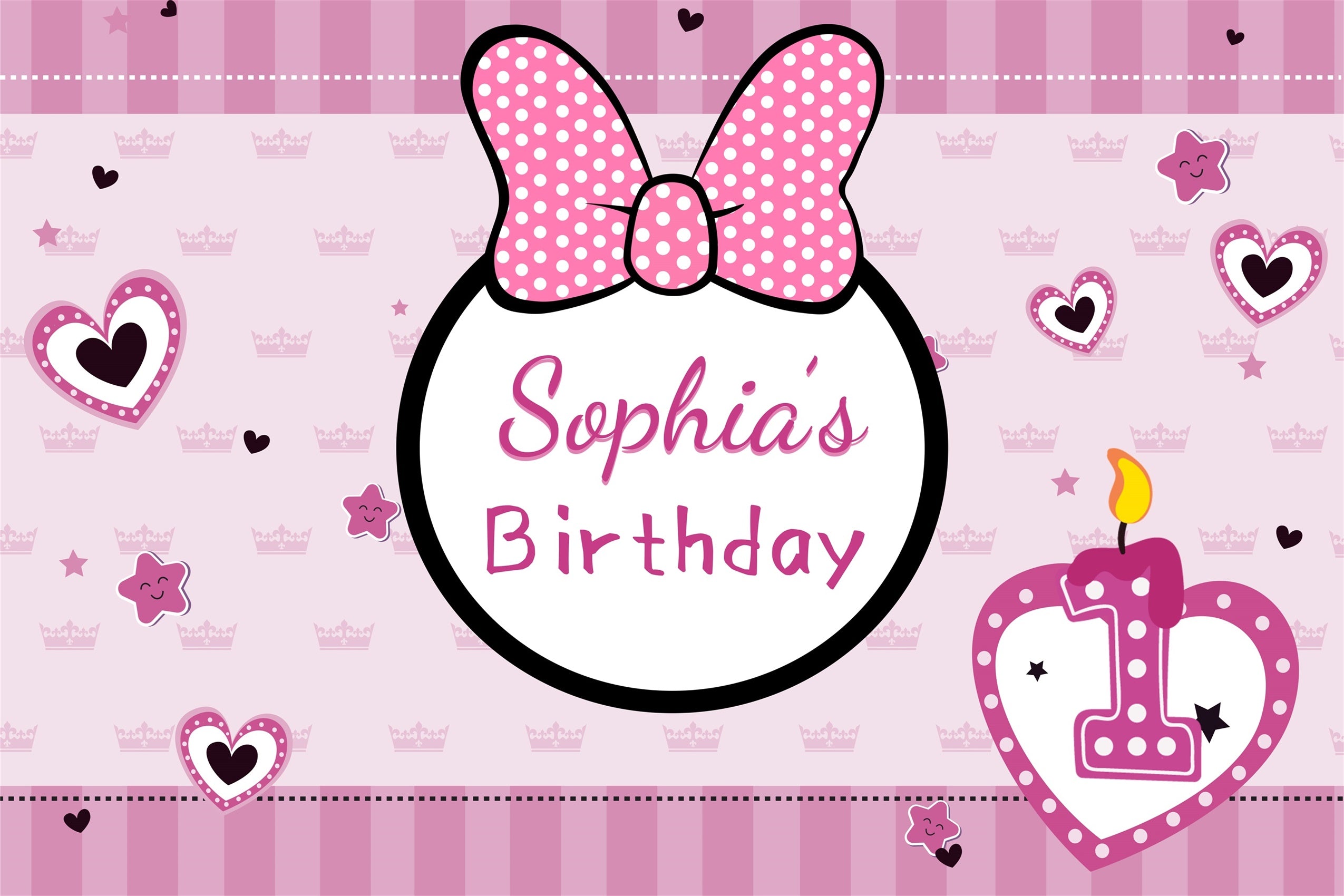 Personalized Backdrop Birthday 1st Pink Bow Celebration Backdrop LXX1-248