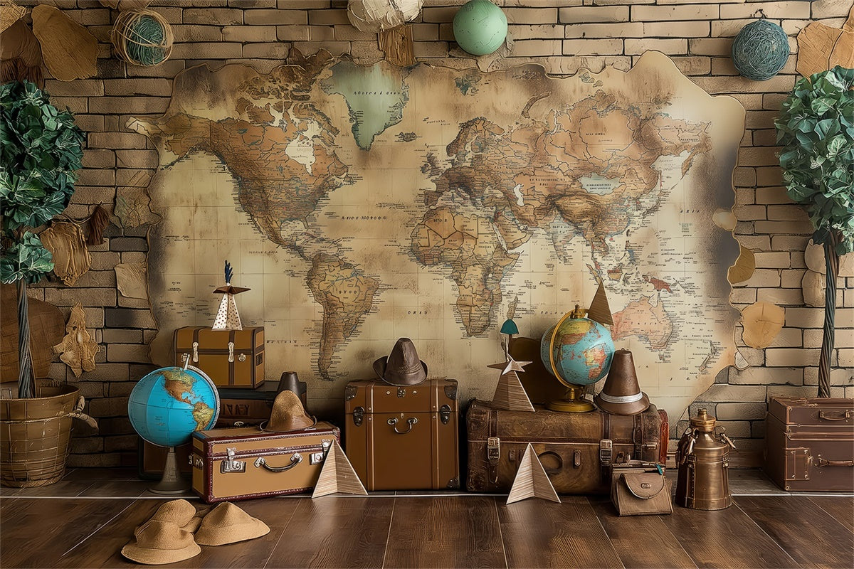 Backdrop Pet Rustic Travel Adventure Map Backdrop LXX1-266