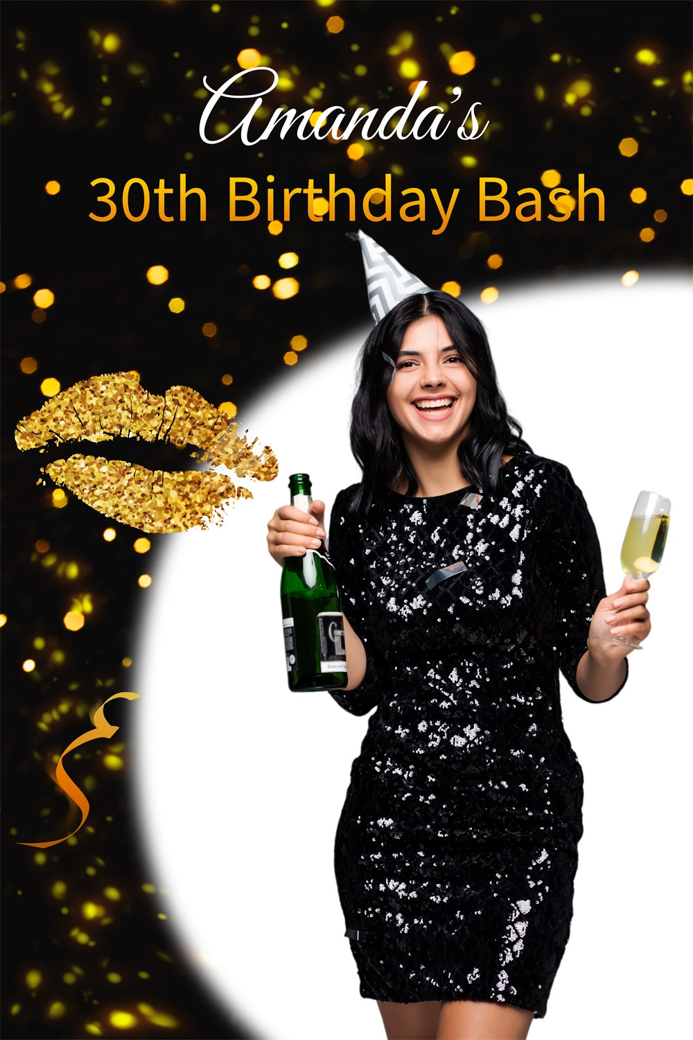 Personalized Birthday Backdrop Chic Black Gold 30th Backdrop LXX1-29
