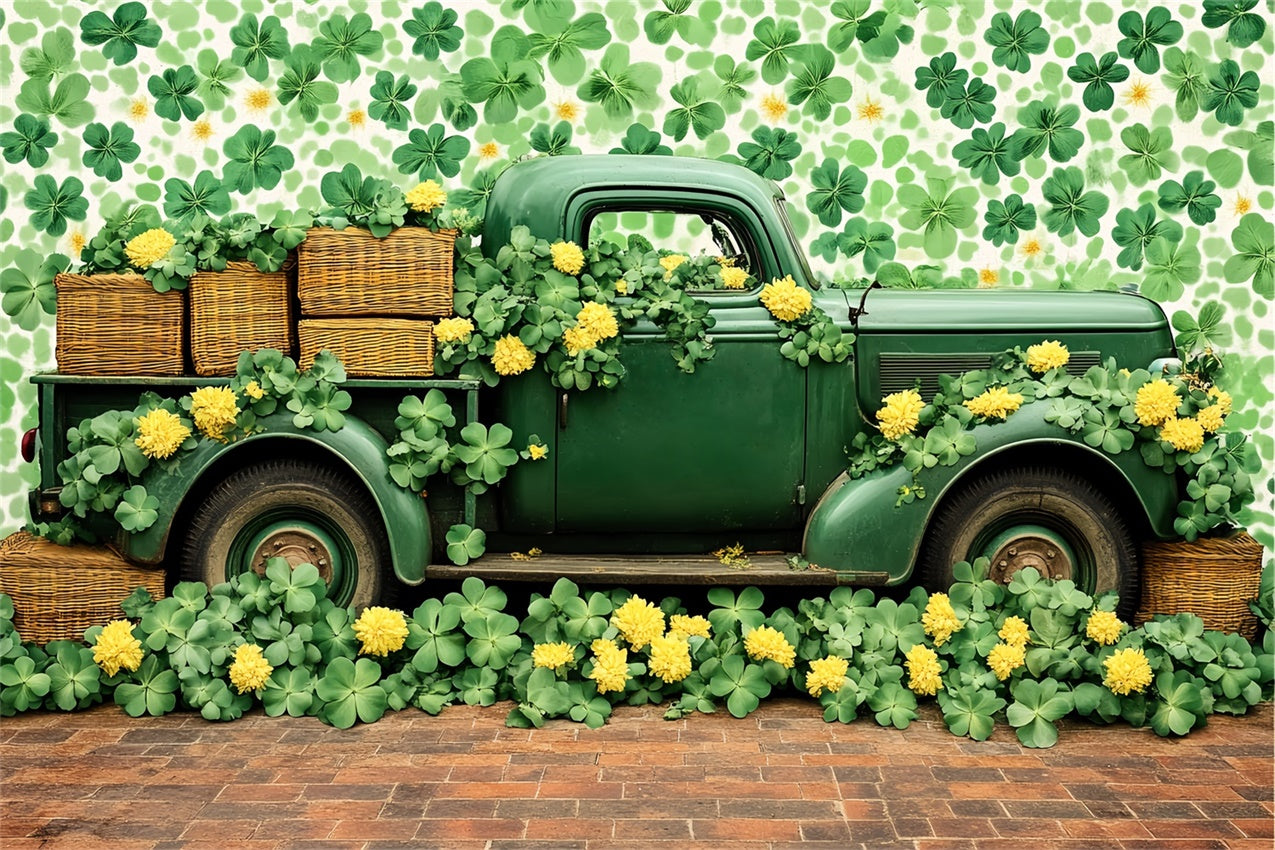 St Patrick's Day Backdrops Vintage Truck Shamrock Backdrop LXX1-37