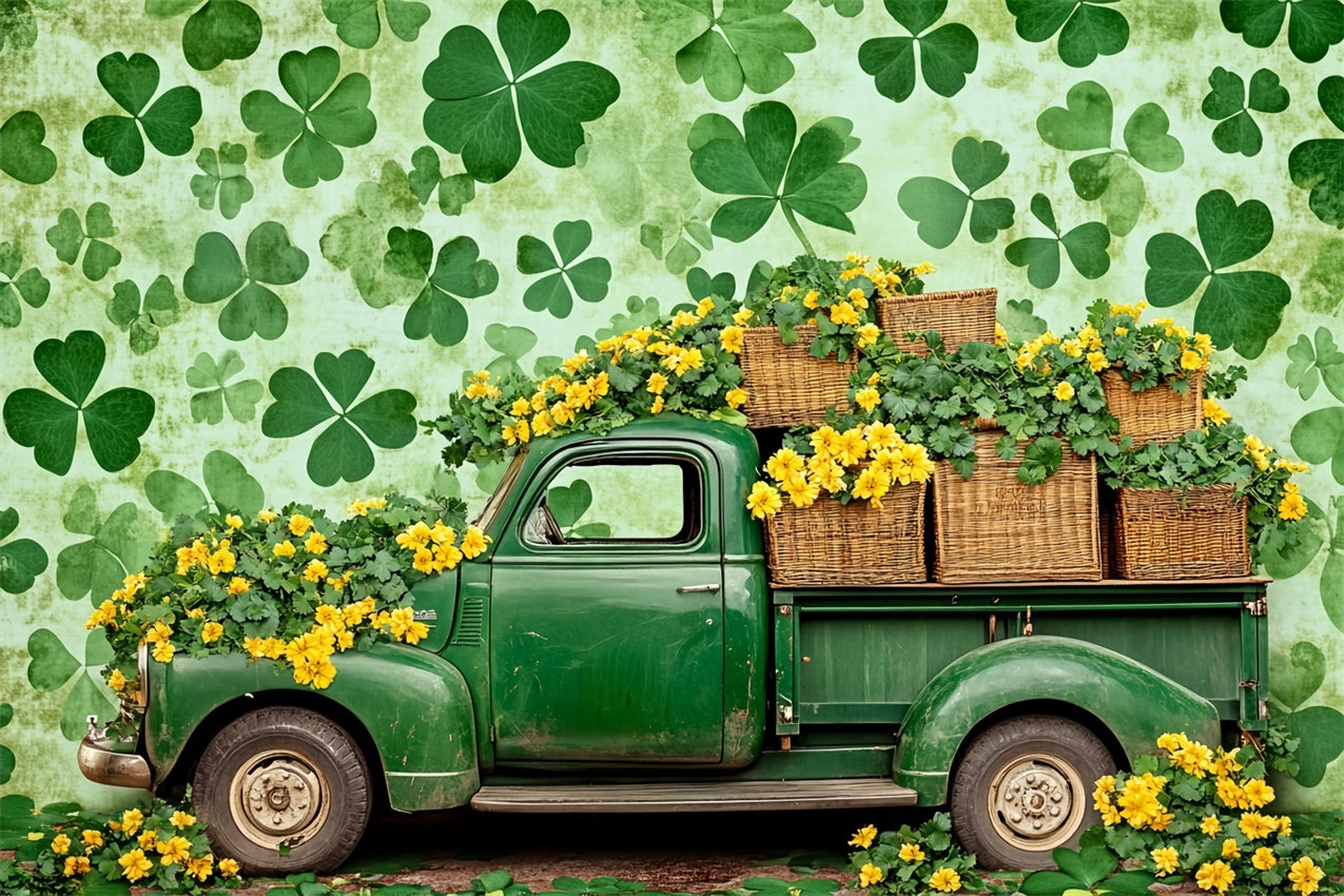 St Patrick Backdrop Yellow Blossoms Vintage Truck Backdrop LXX1-38