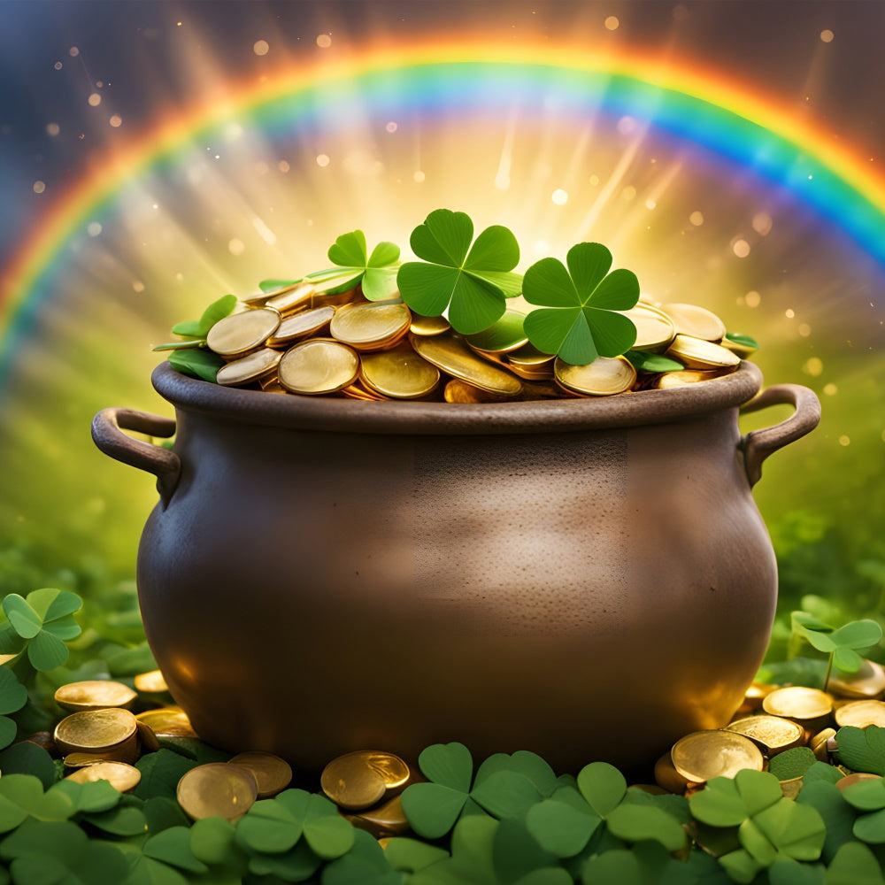 St Patricks Day Backdrops Golden Rainbow Clover Pot Backdrop LXX1-45