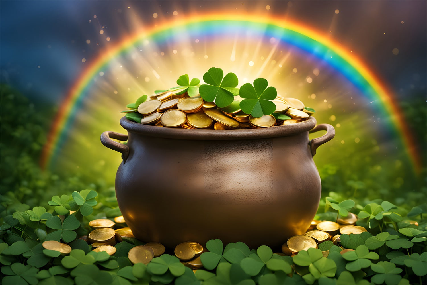 St Patricks Day Backdrops Golden Rainbow Clover Pot Backdrop LXX1-45