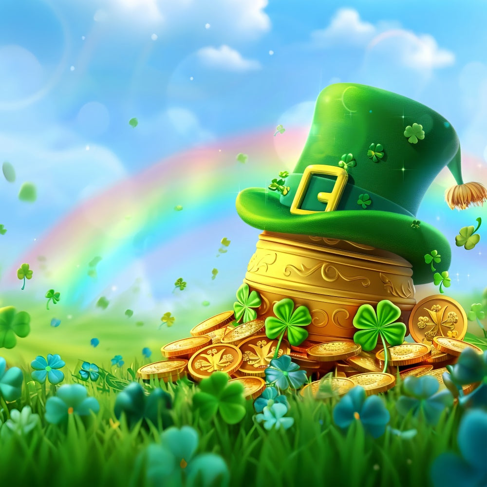 St Patrick's Day Backdrop Rainbow Clover Golden Pot Backdrop LXX1-49
