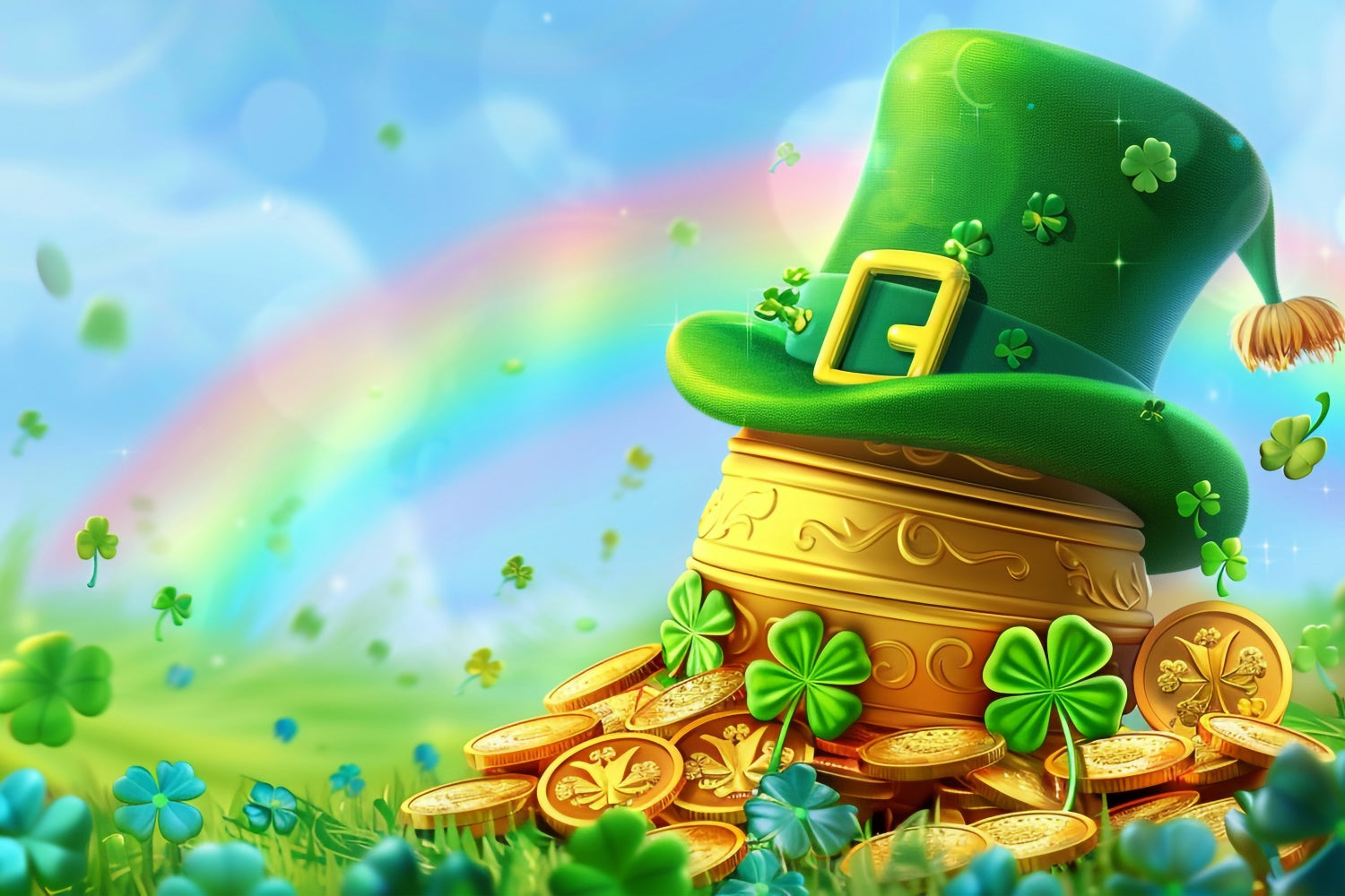 St Patrick's Day Backdrop Rainbow Clover Golden Pot Backdrop LXX1-49