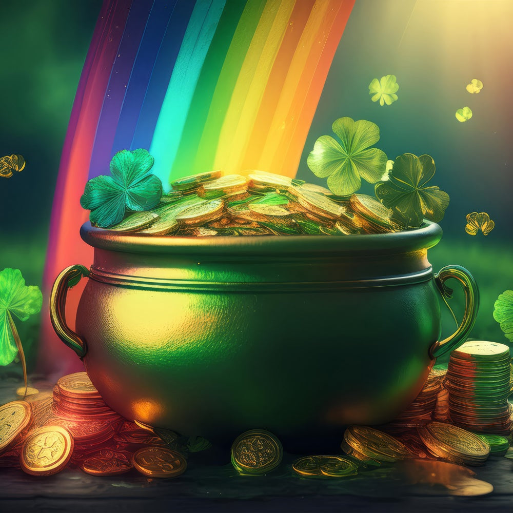 St Patricks Day Backdrops Lucky Pot Coins Rainbow Backdrop LXX1-50