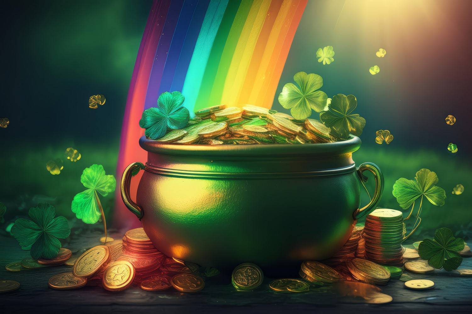 St Patricks Day Backdrops Lucky Pot Coins Rainbow Backdrop LXX1-50