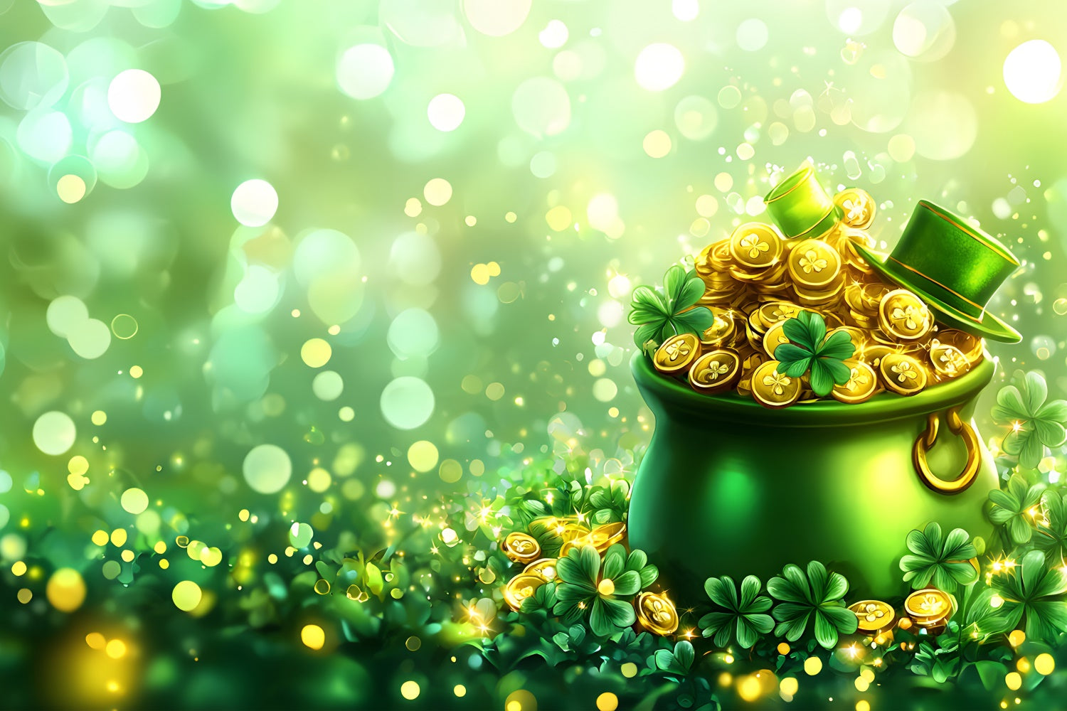 St Patricks Day Backdrops Golden Coins Clover Glow Backdrop LXX1-51