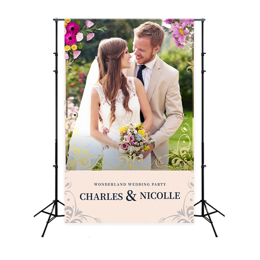 Personalized Wedding Backdrop Romantic Garden Floral Backdrop LXX2-129
