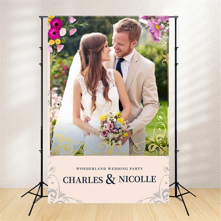 Personalized Wedding Backdrop Romantic Garden Floral Backdrop LXX2-129