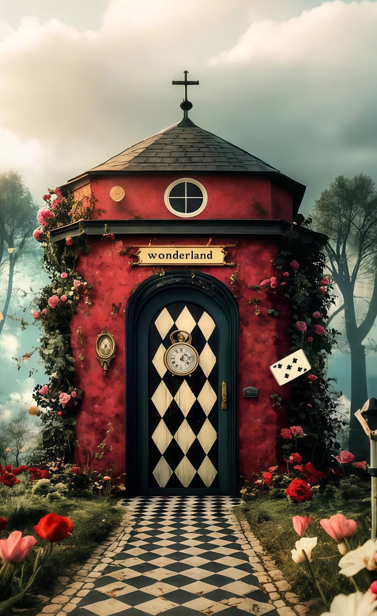 Easter Backdrops Mystic Cottage Chessboard Path Sweep Backdrop LXX2-274