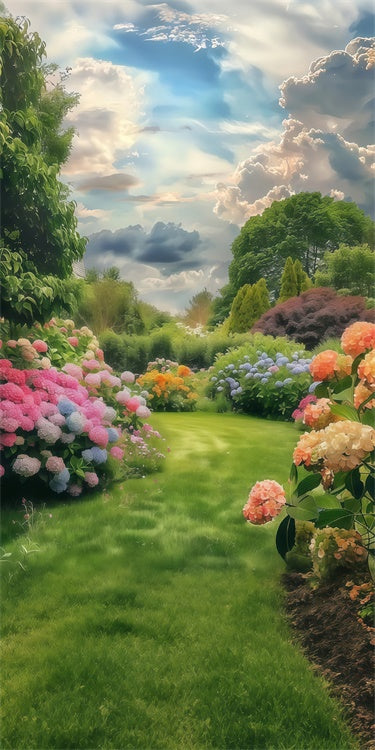 Spring Photo Backdrop Serene Pathway Vibrant Flowers Sweep Backdrop LXX2-276