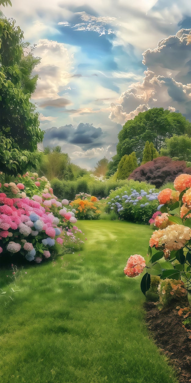 Spring Photo Backdrop Serene Pathway Vibrant Flowers Sweep Backdrop LXX2-276
