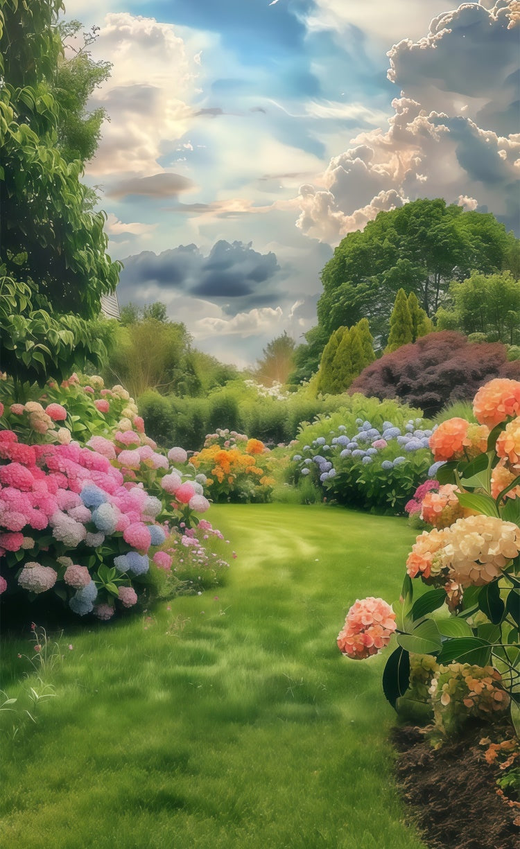 Spring Photo Backdrop Serene Pathway Vibrant Flowers Sweep Backdrop LXX2-276