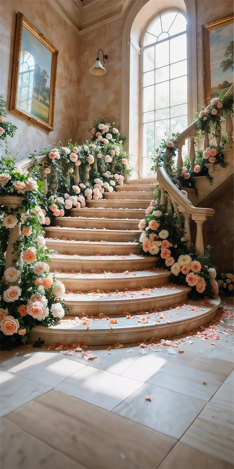 Backdrop Spring Romantic Staircase Floral Elegance Sweep Backdrop LXX2-277