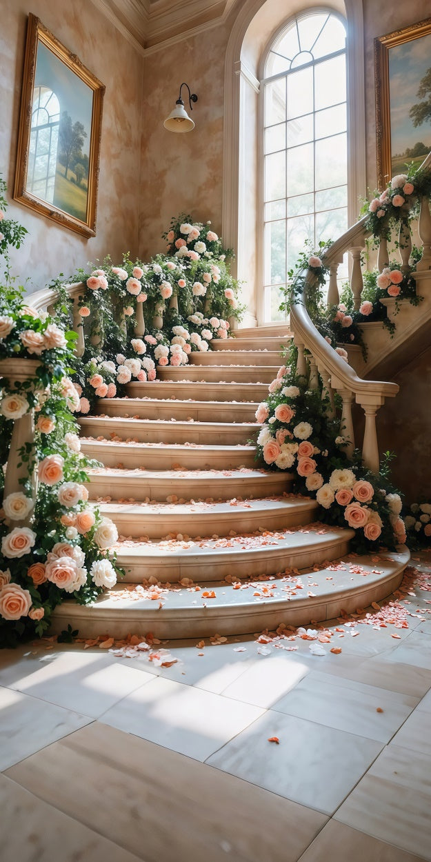 Backdrop Spring Romantic Staircase Floral Elegance Sweep Backdrop LXX2-277