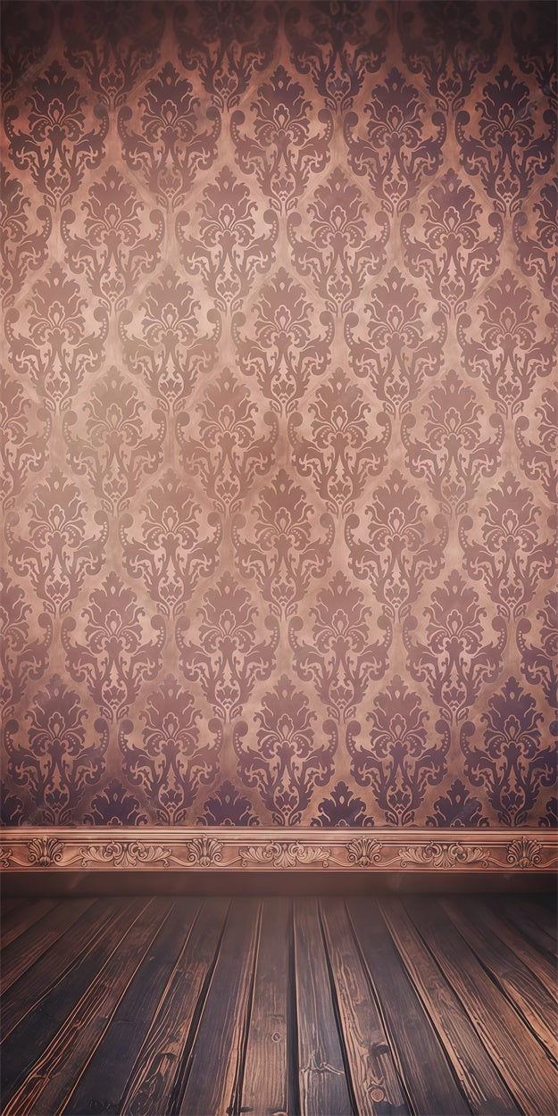 Damask Photo Backdrop Vintage Damask Plum Brown Sweep Backdrop LXX2-290