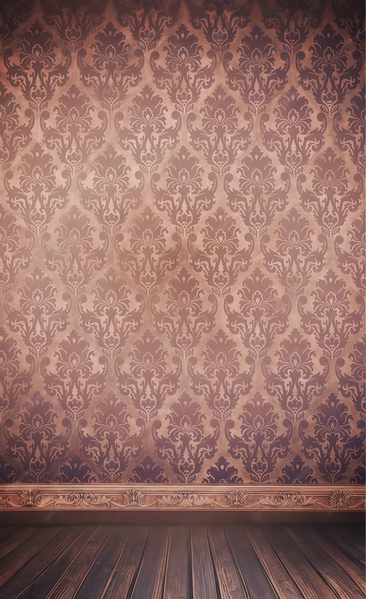 Damask Photo Backdrop Vintage Damask Plum Brown Sweep Backdrop LXX2-290