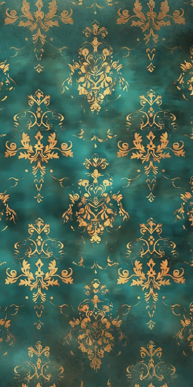 Damask Photography Backdrop Regal Green Gold Leaf Sweep Backdrop LXX2-291