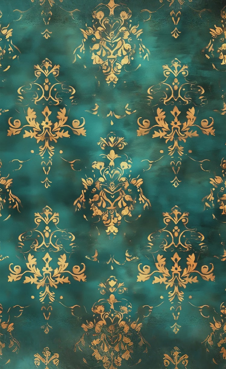 Damask Photography Backdrop Regal Green Gold Leaf Sweep Backdrop LXX2-291