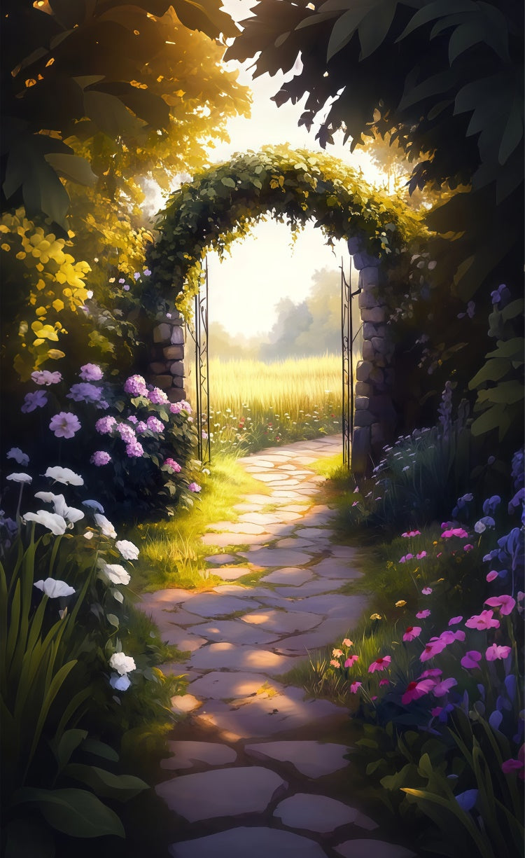 Flower Photo Backdrop Enchanted Path Sunlit Floral Sweep Backdrop LXX2-301