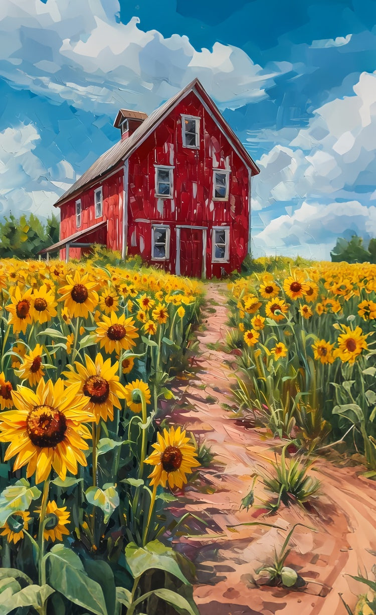 Floral Photo Backdrop Sunflower Farm Red Barn Sweep Backdrop LXX2-303