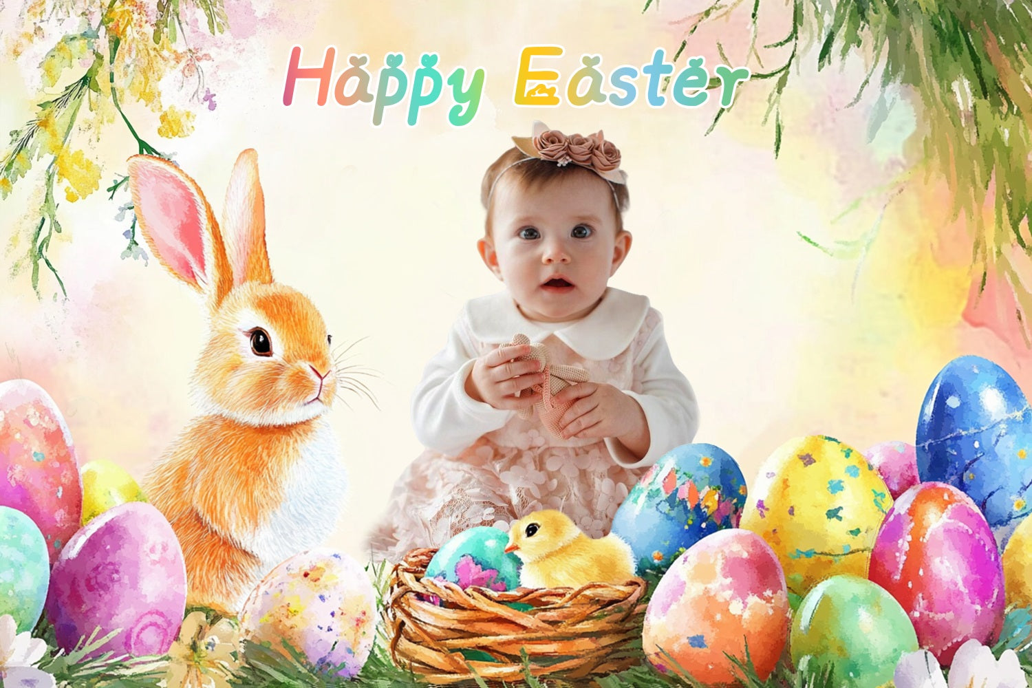 Happy Easter Backdrop Bunny Egg Wonderland Customized Backdrop LXX3-102