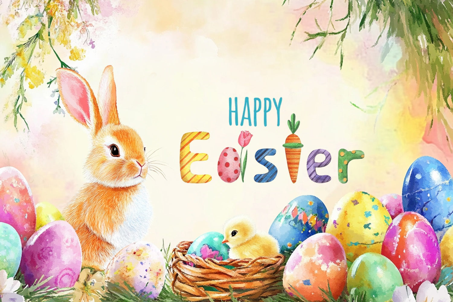 Happy Easter Backdrop Bunny Egg Wonderland Customized Backdrop LXX3-102