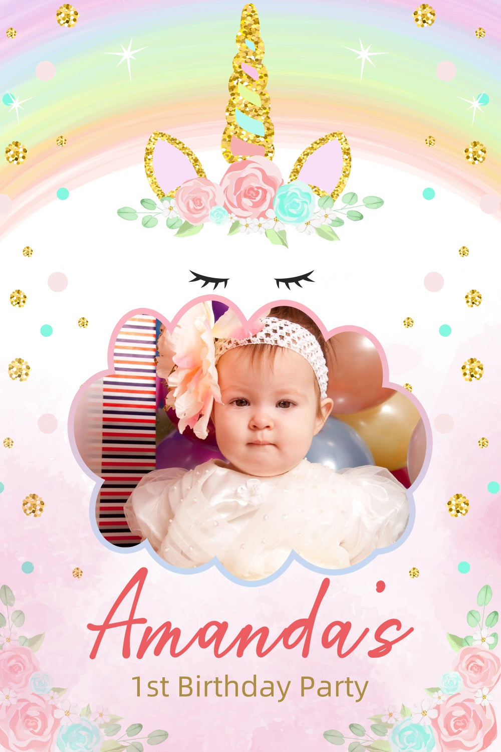 Personalized Birthday Backdrops Dreamy Unicorn Rainbow Backdrop LXX3-103