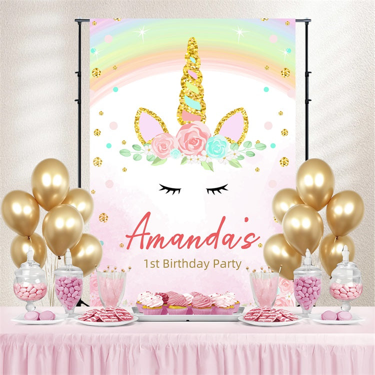 Personalized Birthday Backdrops Dreamy Unicorn Rainbow Backdrop LXX3-103
