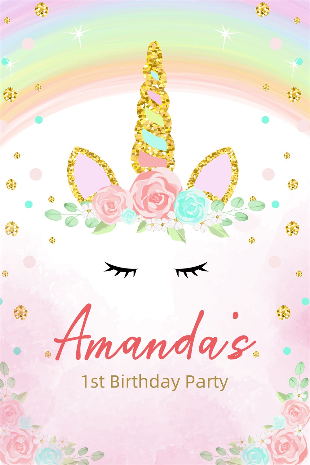 Personalized Birthday Backdrops Dreamy Unicorn Rainbow Backdrop LXX3-103