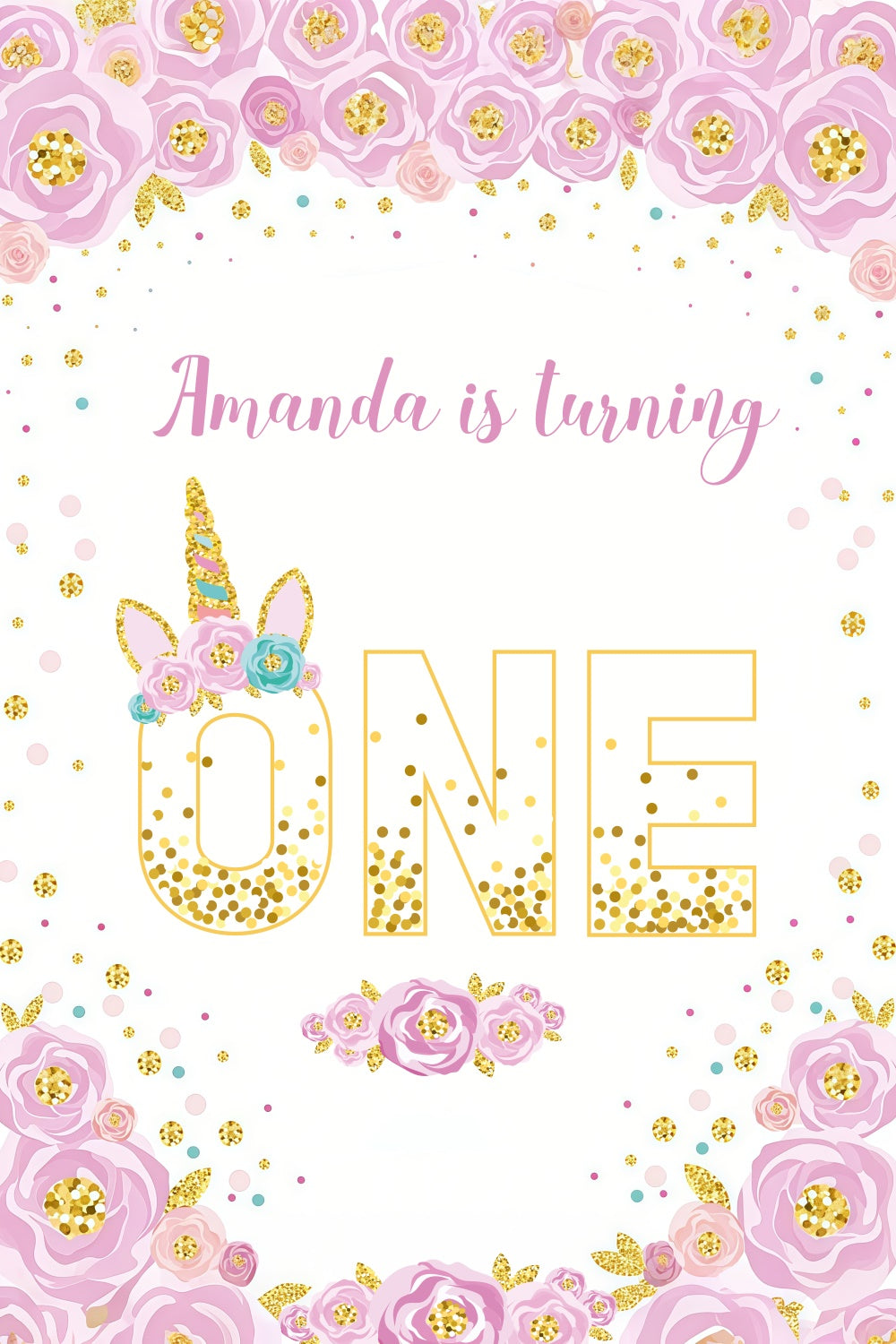 Custom Birthday Backdrops Floral Confetti Celebration Backdrop LXX3-104