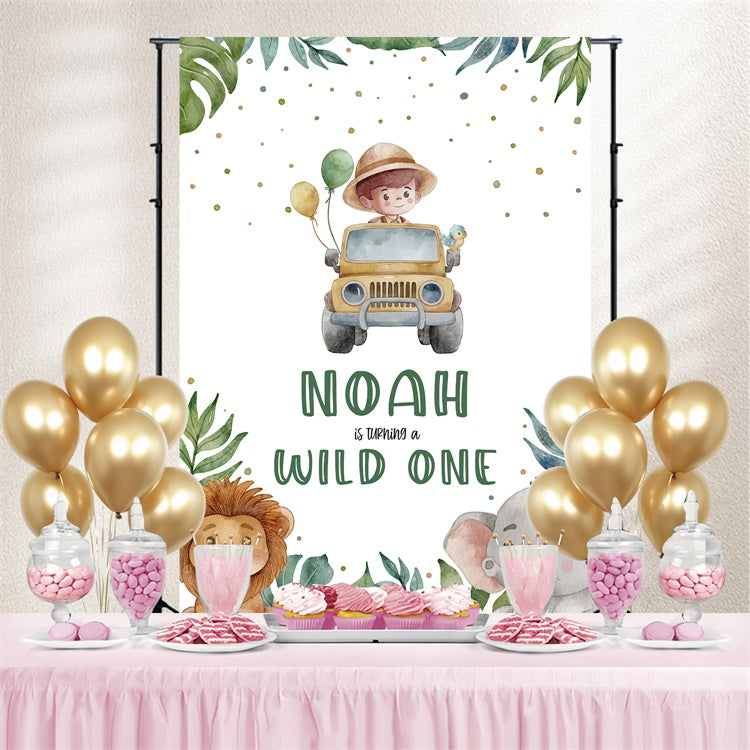 Custom Birthday Backdrops Tropical Forest Animal Adventure Backdrop LXX3-105
