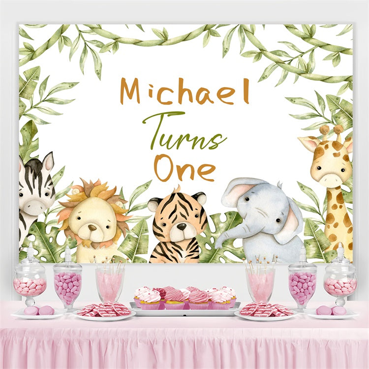 Customized Backdrop For Birthday Cute Safari Animal Theme Backdrop LXX3-106