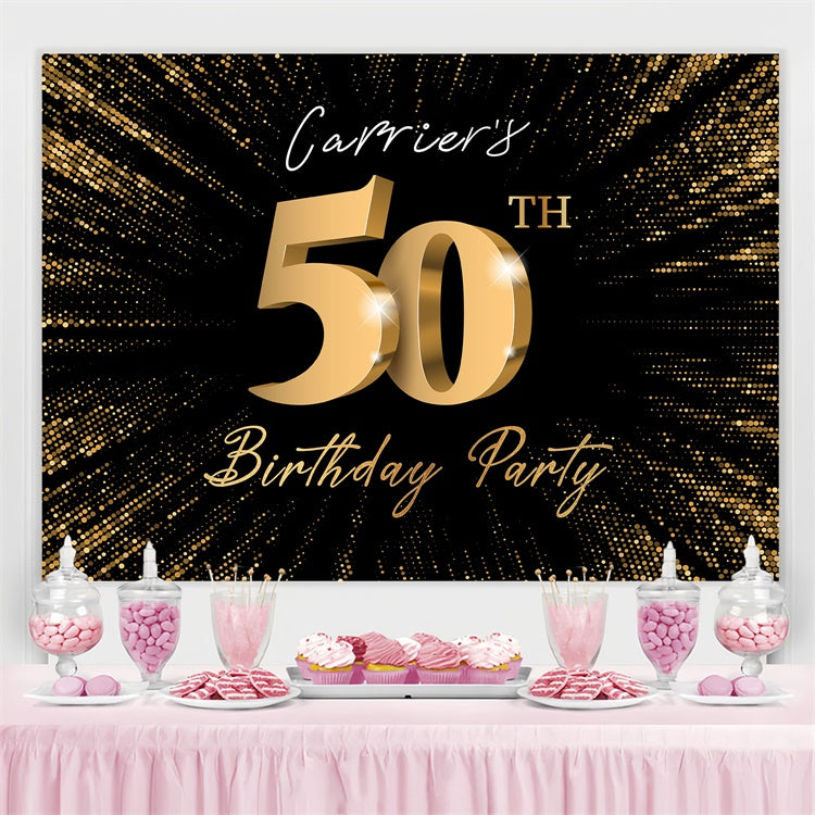Personalized 50th Birthday Backdrop Golden Sparkle Party Backdrop LXX3-107