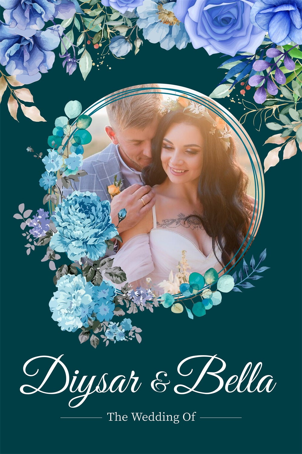 Personalized Backdrop For Wedding Romantic Blue Floral Backdrop LXX3-123