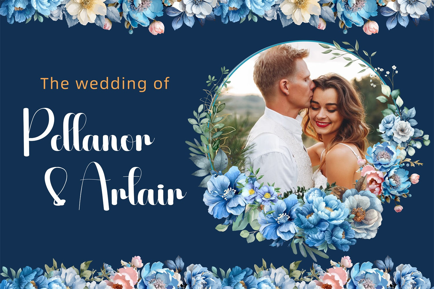 Custom Backdrop For Wedding Elegant Navy Blue Floral Backdrop LXX3-124